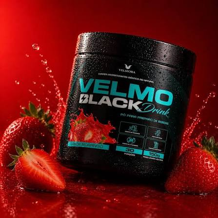 Pote do VELMO BLACK sabor morango com hibisco e frutas
